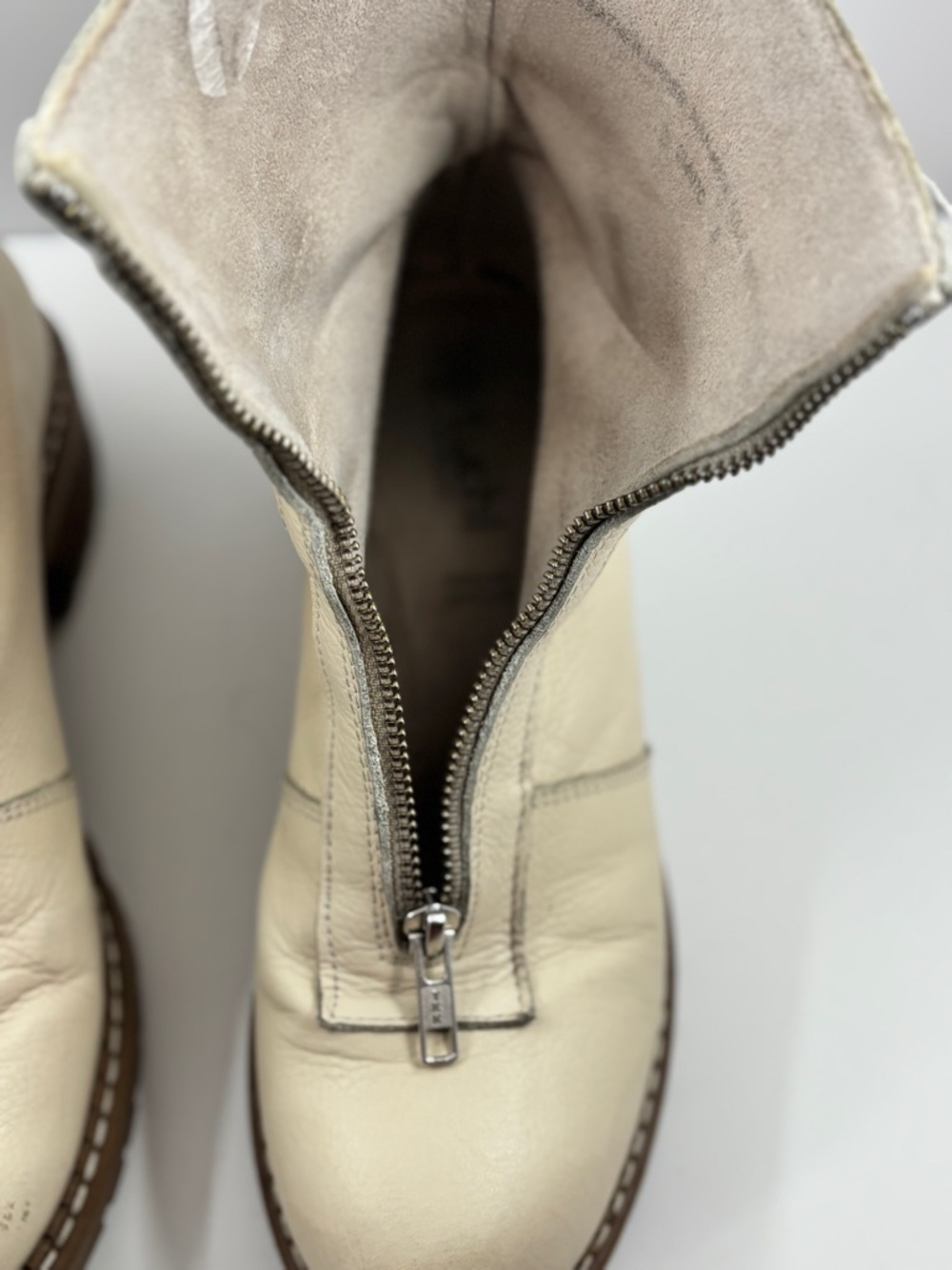 Front-Zip Cream Leather Ankle Boots for Women - Picture 6 of 10